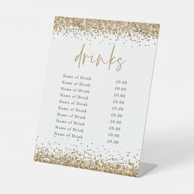 Gold-Glitzer-Getränke Namenspreise Bar Pedestal-Ze Sockelschild (Vorderseite)
