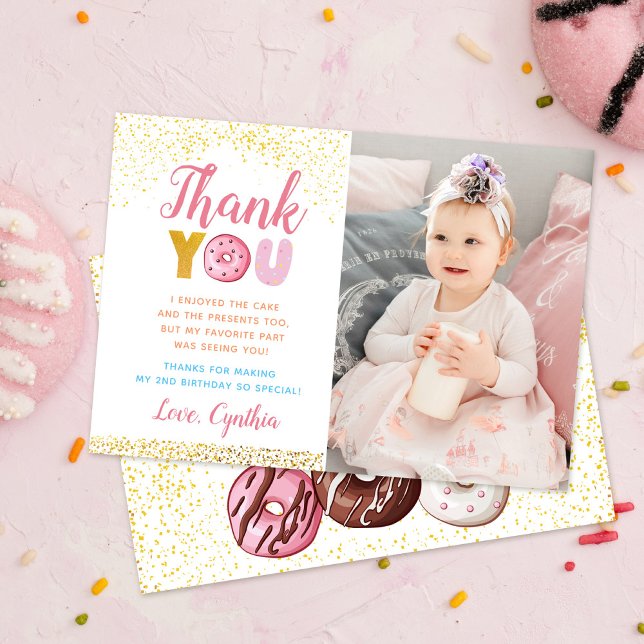 Gold Glitzer Girl Donut Birthday Foto Vielen Dank Dankeskarte (Von Creator hochgeladen)