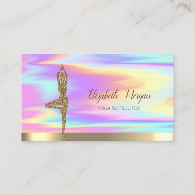 Gold Glitzer Girl Yoga Holographic Visitenkarte (Vorderseite)