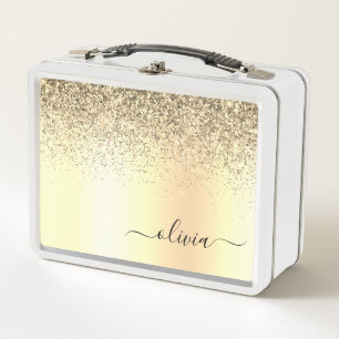 Gold Glitzer Girly Luxus Moderne Monogram Name Metall Brotdose