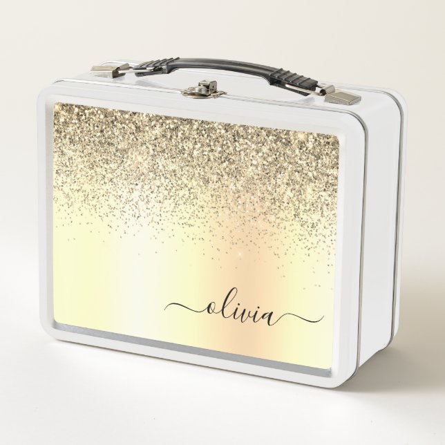 Gold Glitzer Girly Luxus Moderne Monogram Name Metall Brotdose (Vorderseite)