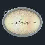 Gold Glitzer Girly Luxus Moderne Monogram Name Ovale Gürtelschnalle<br><div class="desc">Gold-Imitate belichten metallische Sparkle-Glitzer gebürstetes Metall Monogramm Name Gürtel Verschluss. Das macht den perfekten Abschluss,  süß 16 16.,  18.,  21.,  30.,  40.,  50.,  60.,  70.,  80.,  90.,  100. Geburtstag,  Hochzeit,  Brautparty,  Jubiläum,  Babydusche oder Junggeselinnen-Abschied Geschenk für jemanden,  der Luxus und Chic Stil Lieben glänze.</div>