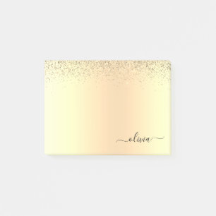 Gold Glitzer Girly Luxus Moderne Monogram Name Post-it Klebezettel