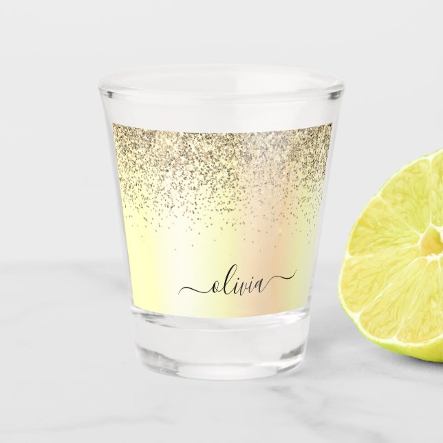 Gold Glitzer Girly Luxus Moderne Monogram Name Schnapsglas (Vorderseite)
