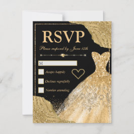 Gold Glitzer Glam Edges & Dress Sweet 16 RSVP Karte