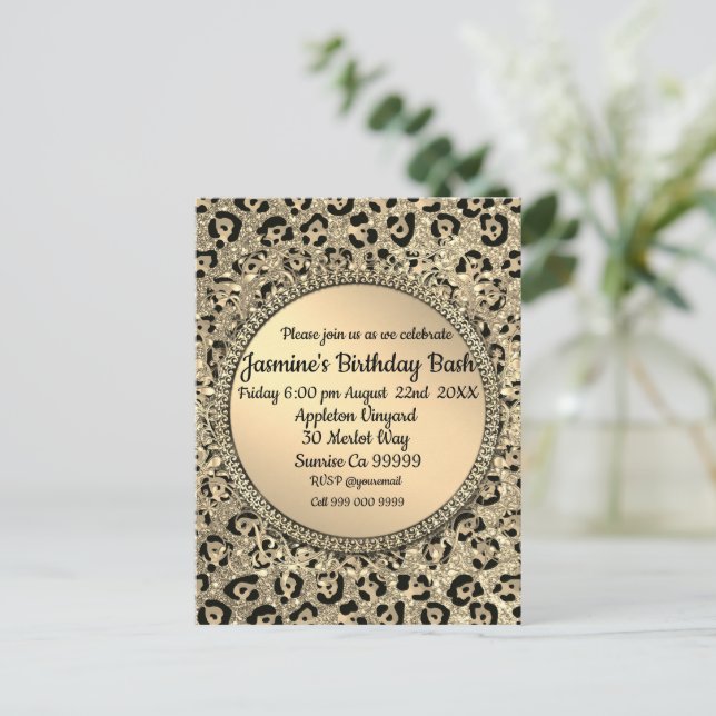 Gold Glitzer Glam Leopard Print Postkarte (Stehend Vorderseite)