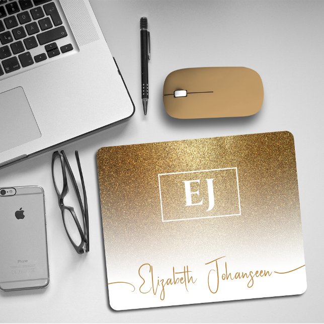 Gold Glitzer Glam mit Monogramm, elegantes Funkeln Mousepad (Von Creator hochgeladen)