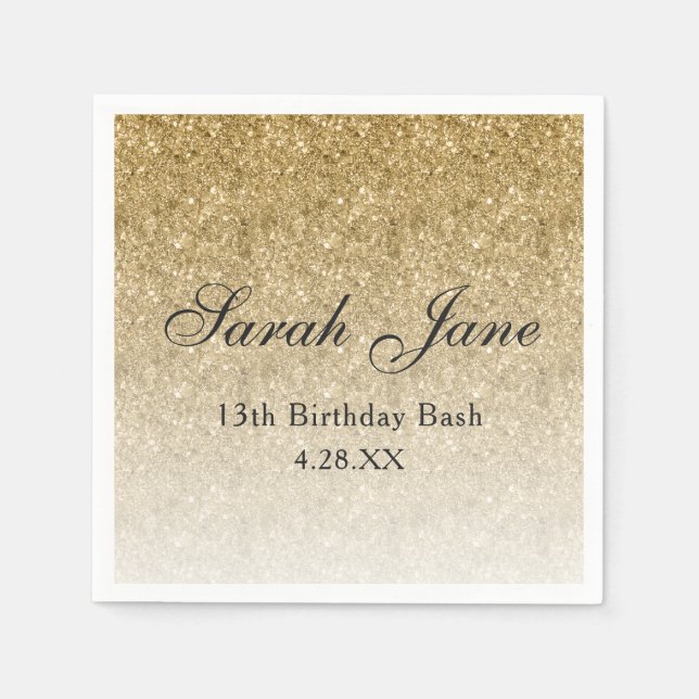Gold Glitzer Glam Personalisiert Serviette (Vorderseite)