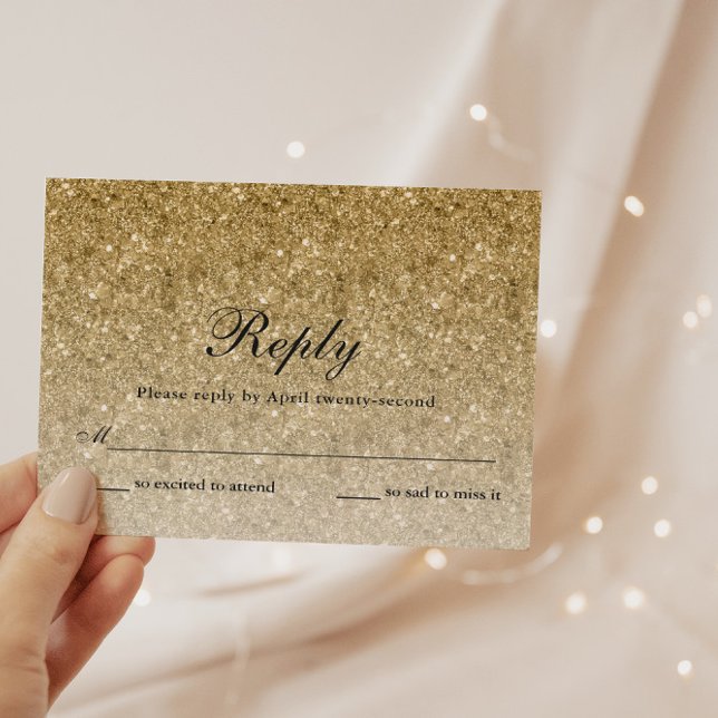 Gold Glitzer Glam Personalisierte Antwortkarte RSVP Karte (Von Creator hochgeladen)