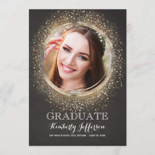 Gold Glitzer Glamour Modernes Abschluss Foto Einladung
