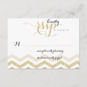 Gold Glitzer Glamour Zickzack Hochzeitkarte RSVP Karte