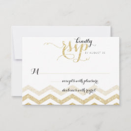 Gold Glitzer Glamour Zickzack Hochzeitkarte RSVP Karte