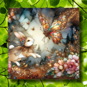 Gold Glitzer Glass Bunny Butterfly Oster Feiertagskarte