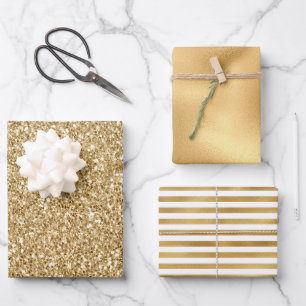 Gold Glitzer Glitz         Geschenkpapier Set
