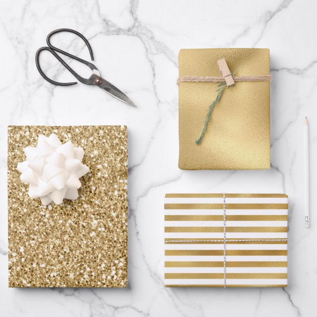 Gold Glitzer Glitz         Geschenkpapier Set (Vorderseite)