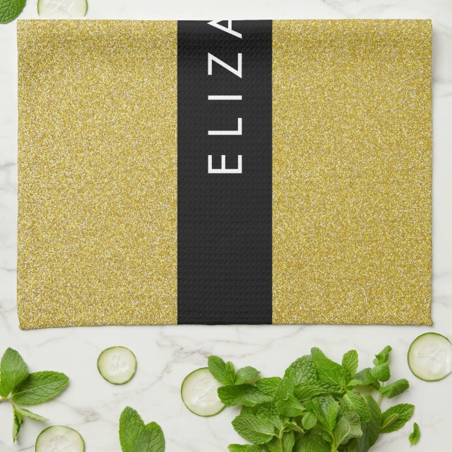 Gold Glitzer, Glitzer Hintergrund, Ihr Name Geschirrtuch (Gefaltet)