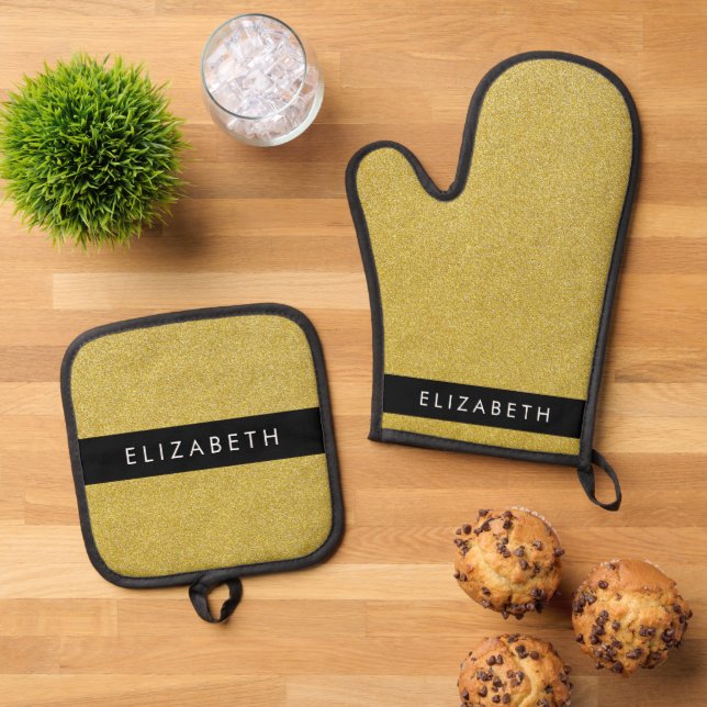 Gold Glitzer, Glitzer Hintergrund, Ihr Name Ofenhandschuh & Topflappen-Set (Oben Unten)