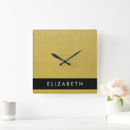 Gold Glitzer, Glitzer Hintergrund, Ihr Name Quadratische Wanduhr