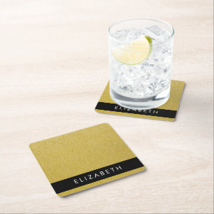 Gold Glitzer, Glitzer Hintergrund, Ihr Name Rechteckiger Pappuntersetzer