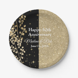 Gold Glitzer Glitzern Elegante Schwarze Kalligraph Pappteller