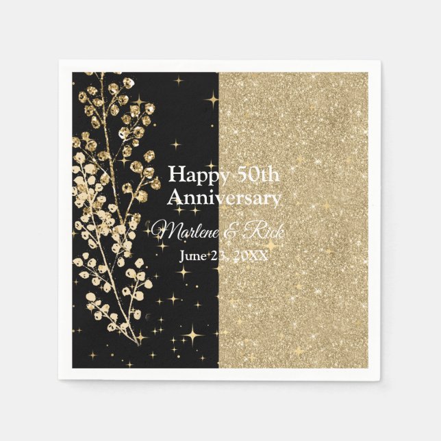 Gold Glitzer Glitzern Elegante Schwarze Kalligraph Serviette (Vorderseite)