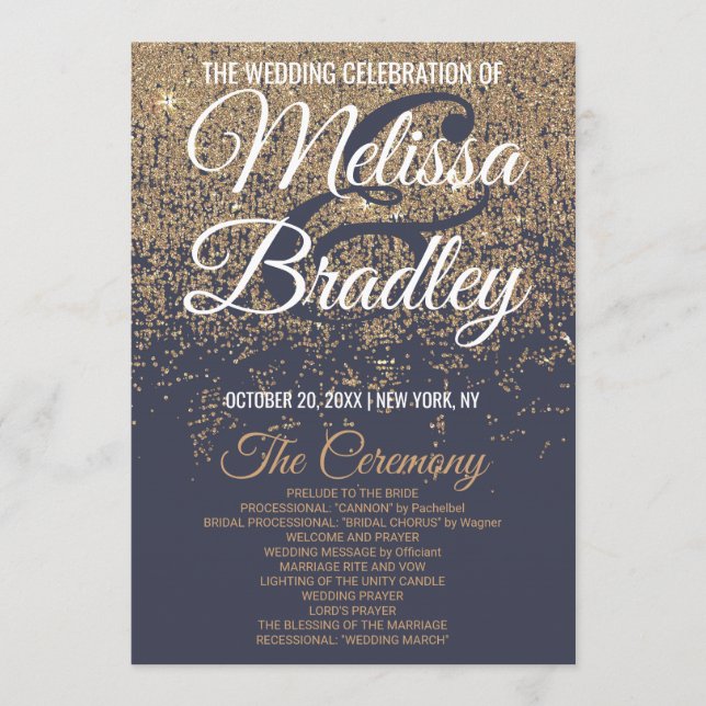 Gold Glitzer Glitzern Navy Blue Hochzeitsprogramme Programm (Vorderseite)