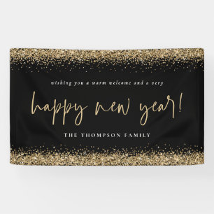 Gold Glitzer glücklich Neujahr Name Schwarz Banner