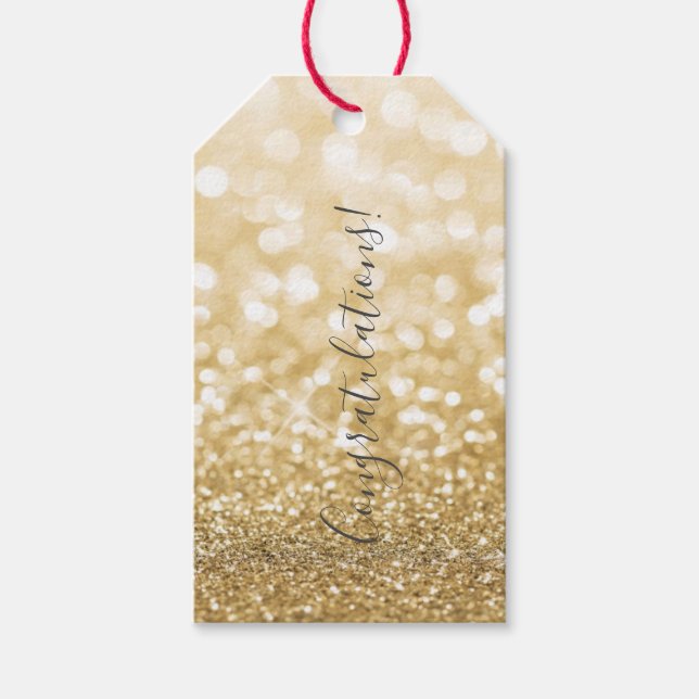 Gold Glitzer Glückwünsche Geschenkanhänger (Vorderseite)
