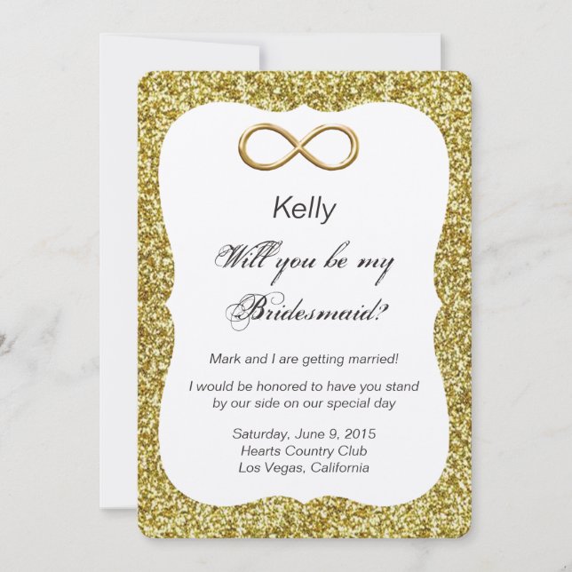 Gold Glitzer Gold Infinity Bridesmaid Card Einladung (Vorderseite)