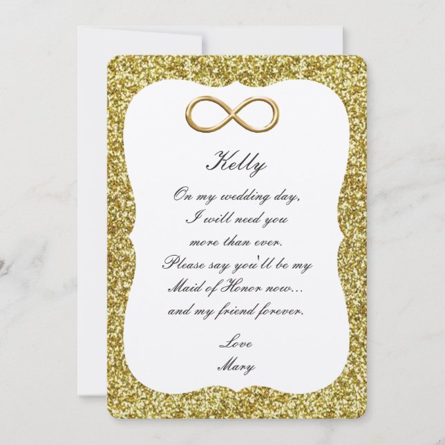 Gold Glitzer Gold Infinity Trauzeugin Card Einladung (Vorderseite)