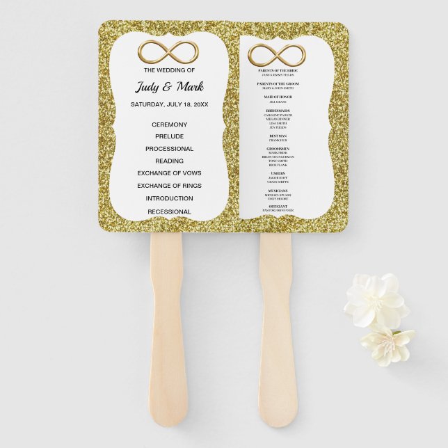 Gold Glitzer Gold Infinity Wedding Program Fans Fächer (Vorne und Hinten)