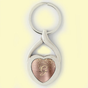 Gold-Glitzer, Gold-Monogramm, Name des Schwarzen S Schlüsselanhänger