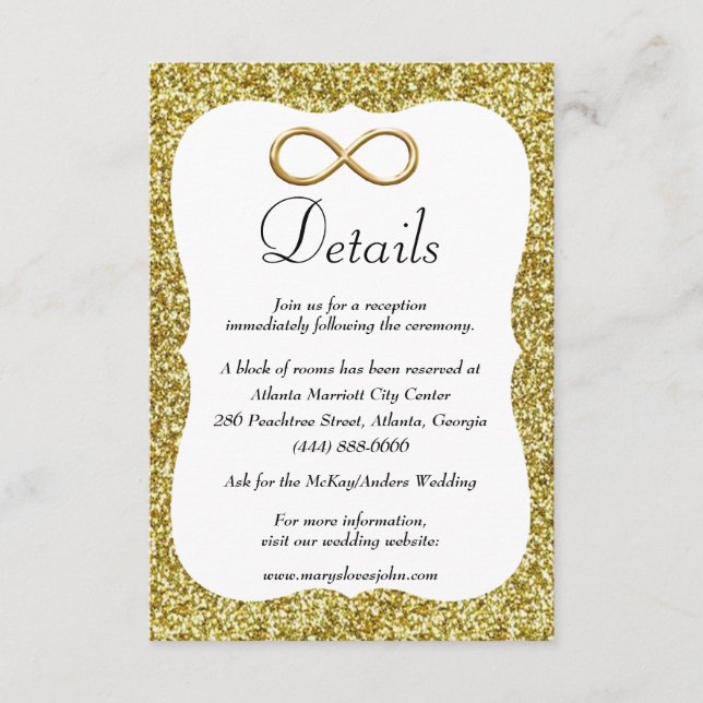 Gold Glitzer Gold Unfinity Wedding Details Begleitkarte (Vorderseite)