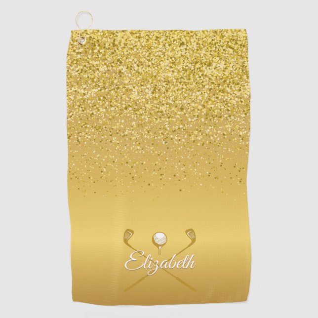 Gold Glitzer Golf Ball Klassischer Skriptname Golfhandtuch (Vorderseite)