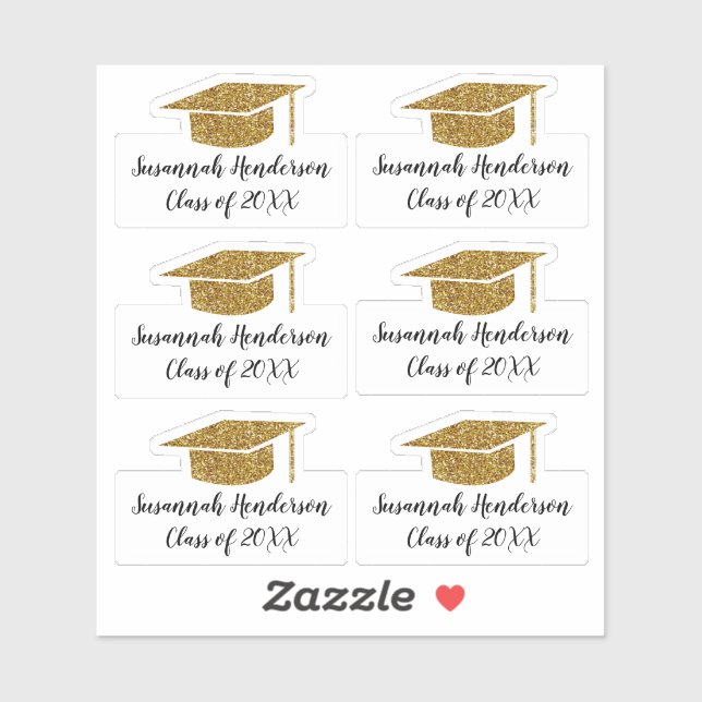 Gold Glitzer Grad Cap Name Jahr Custom Abschluss Aufkleber (Blatt)