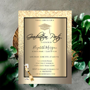 Gold Glitzer Grad Cap, Wein, Glass Champagner Einladung