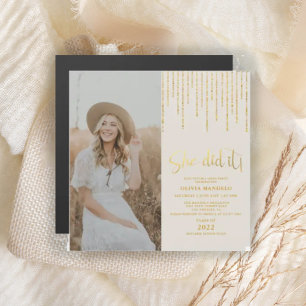 Gold Glitzer Grad Party Foto Magnetische Einladung