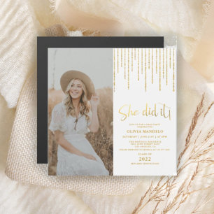 Gold Glitzer Grad Party Foto Magnetische Einladung