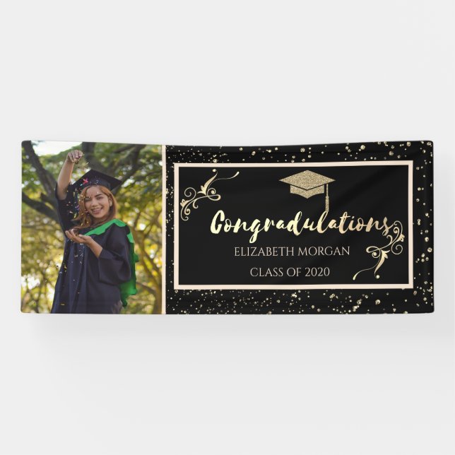 Gold Glitzer Graduate Cap, Foto Abschluss Banner (Horizontal)