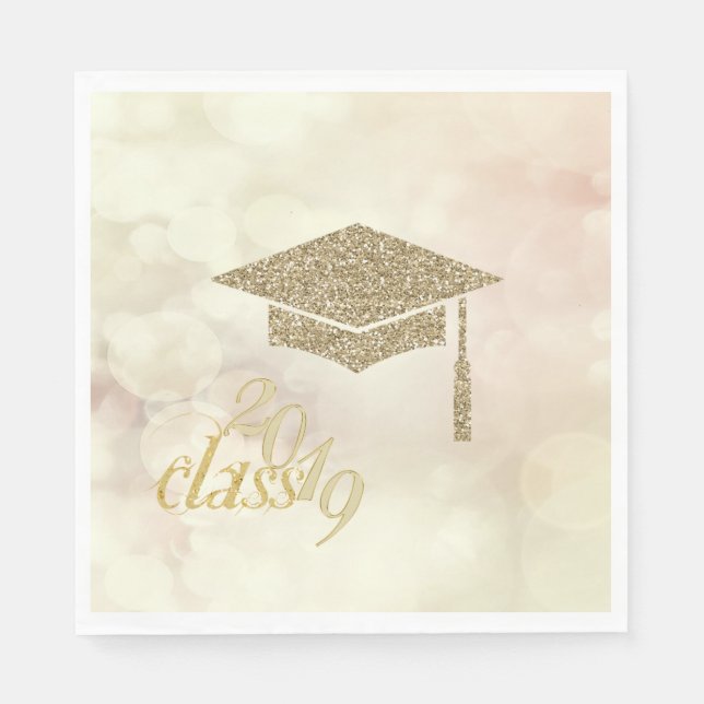 Gold Glitzer Graduation Cap, Bokeh, Klasse 2019 Serviette (Vorderseite)