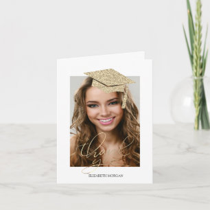 Gold Glitzer Graduation Cap Calligraphy Foto Dankeskarte