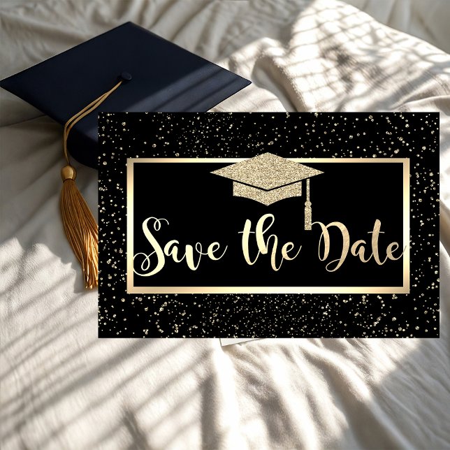 Gold Glitzer Graduation Cap, Confetti Save the Dat Date (Von Creator hochgeladen)