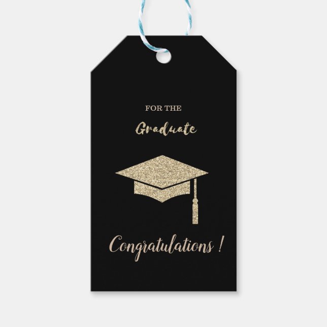 Gold Glitzer Graduation Cap , Diplom, Graduate Geschenkanhänger (Vorderseite)
