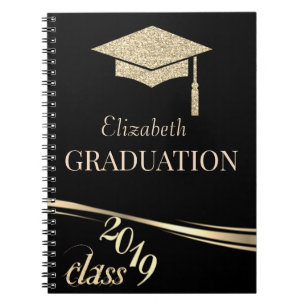 Gold Glitzer Graduation Cap, Klasse 2019 Notizblock