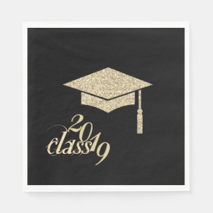 Gold Glitzer Graduation Cap, Klasse 2019 Serviette