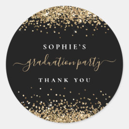 Gold Glitzer Graduation Party Black Danke Runder Aufkleber
