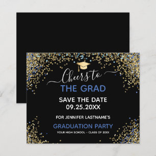 Gold Glitzer Graduation Party Save the Date Invita