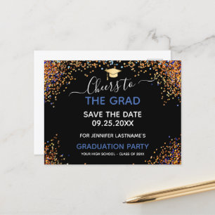 Gold Glitzer Graduation Party Save the Date Postca Postkarte