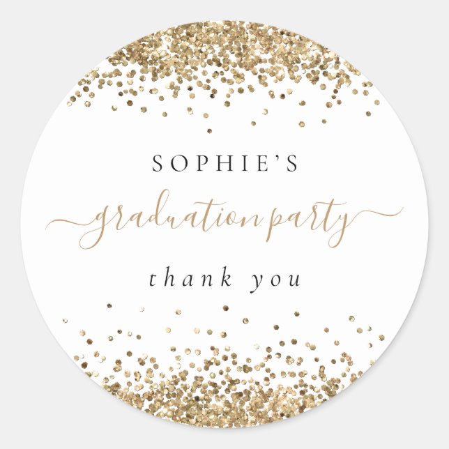 Gold Glitzer Graduation Party Vielen Dank Runder Aufkleber (Vorderseite)