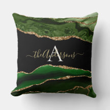 Gold Glitzer Green Agate Geode Monogram